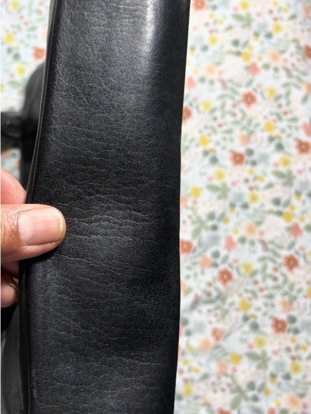 Perlina Black Leather Briefcase Tote with Metal Logo Plate